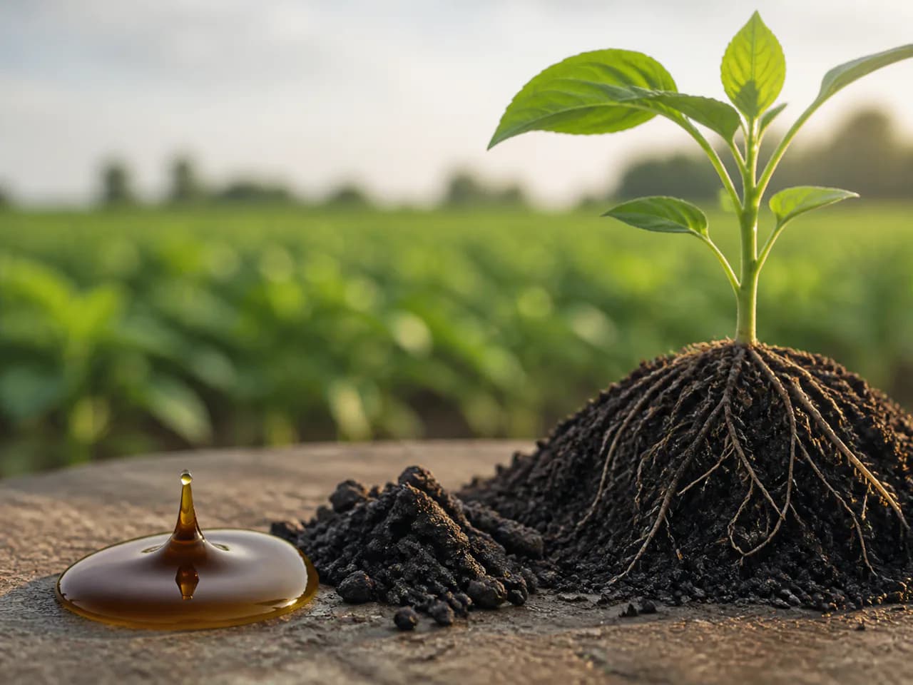 Humic material beside a visible healthy root zone
